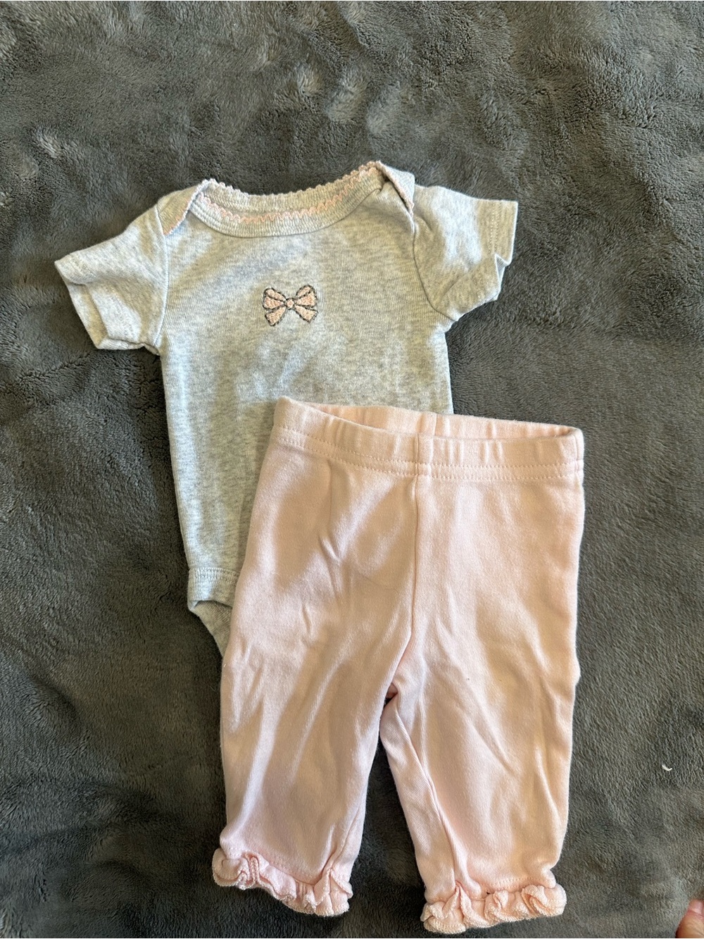 Gray & Light Pink Baby Girls Matching Bodysuit and Pants Set